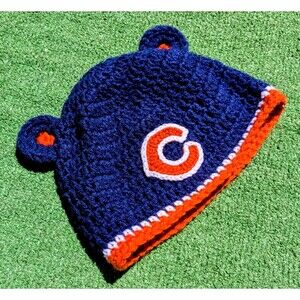 Chicago Bears Kids Football Handmade Crochet Knit Acrylic Beanie Hat w/Ears New